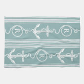 Monogram Ankertouw Neutraal Turquoise Theedoek (Horizontaal)