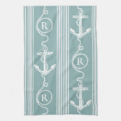 Monogram Ankertouw Neutraal Turquoise Theedoek (Verticaal)