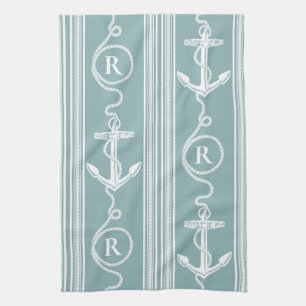 Monogram Ankertouw Neutraal Turquoise Theedoek