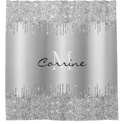 Monogram Antiek Druppelen Glitter Metallic Douchegordijn (Voorkant)