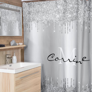 Monogram Antiek Druppelen Glitter Metallic Douchegordijn