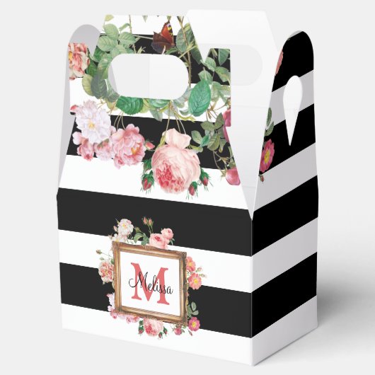 Monogram Antiek Floral & Stripes Bedankdoosjes (Geopend)