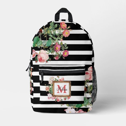 Monogram Antiek Floral & Stripes Bedrukte Rugzak (Voorkant)