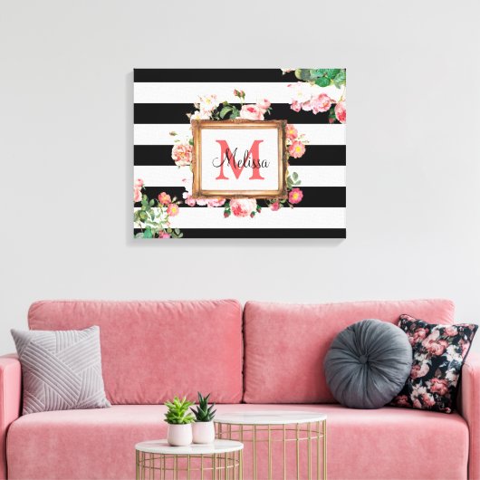 Monogram Antiek Floral & Stripes Canvas Afdruk (Insitu (Woonkamer))