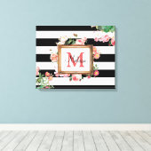 Monogram Antiek Floral & Stripes Canvas Afdruk (Insitu (Houten vloer))