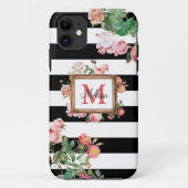 Monogram Antiek Floral & Stripes Case-Mate iPhone Case (Achterkant)