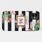 Monogram Antiek Floral & Stripes Case-Mate iPhone Case (Achterkant (horizontaal))