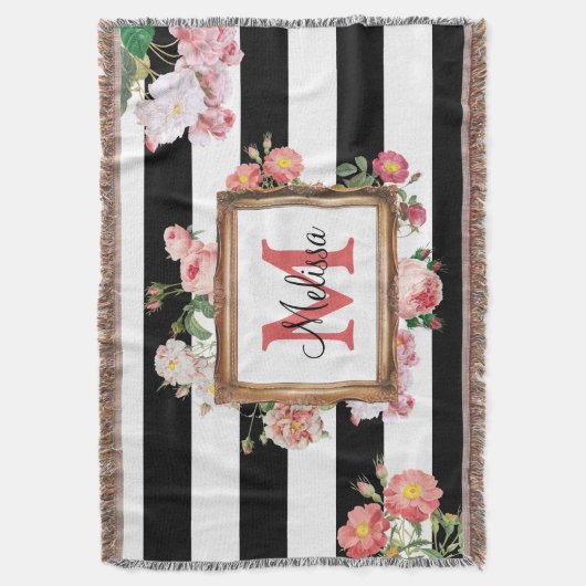 Monogram Antiek  Floral & Stripes Deken (Voorkant Verticaal)