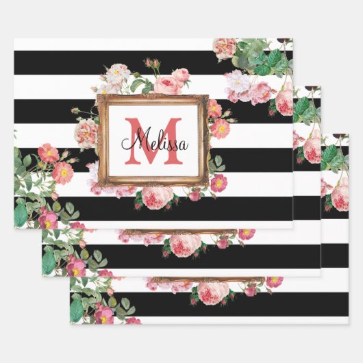 Monogram Antiek  Floral & Stripes Inpakpapier Vel (Set)