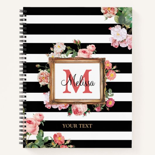 Monogram Antiek Floral & Stripes Notitieboek (Voorkant)