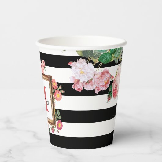 Monogram Antiek  Floral & Stripes Papieren Bekers (Achterkant)
