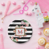 Monogram Antiek  Floral & Stripes Papieren Bordje (Feest)