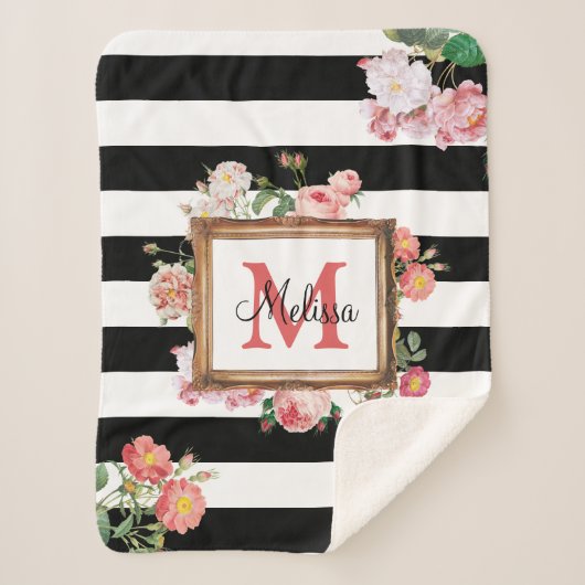 Monogram Antiek Floral & Stripes Sherpa Deken (Voorkant)