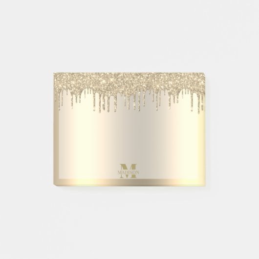 Monogram Antiek Goud Dripping Glitter Metallic Post-it® Notes (Voorkant)