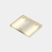 Monogram Antiek Goud Dripping Glitter Metallic Post-it® Notes (Schuin)