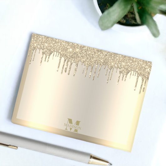 Monogram Antiek Goud Dripping Glitter Metallic Post-it® Notes