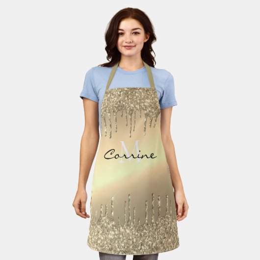 Monogram Antiek Goud Dripping Glitter Metallic Schort (Gedragen)