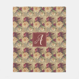 Monogram Antieke Victoriaanse Roos Bloemig Fleece Deken
