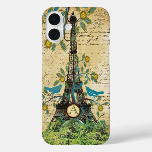 Monogram Antieke Vogel Eiffeltoren  Case-Mate iPhone Case (Achterkant)
