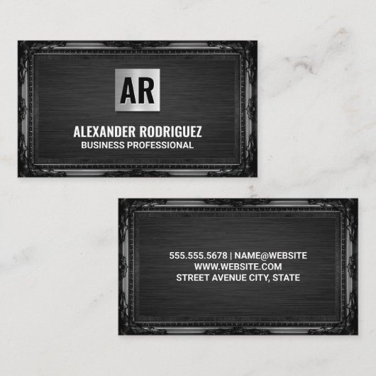Monogram | Antieke Zwarte Lijst Visitekaartje (Voorkant / Achterkant)