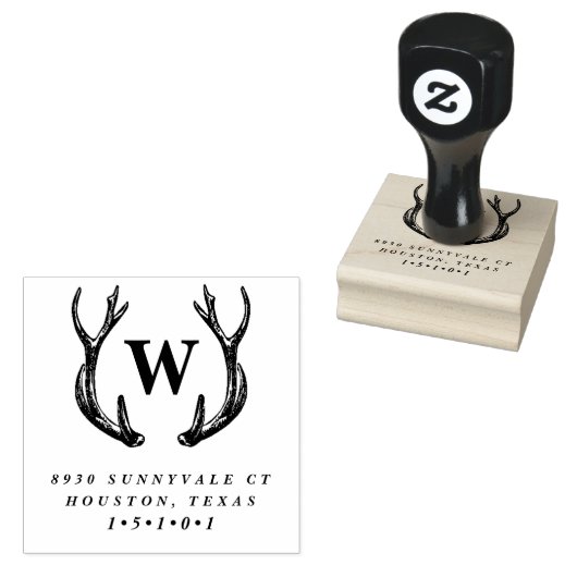 Monogram Antler krans retour adres stempel (Gestempeld)