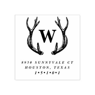 Monogram Antler krans retour adres stempel