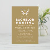 Monogram Antlers Hunting Bachelor Party Invitation Kaart (Staand voorkant)