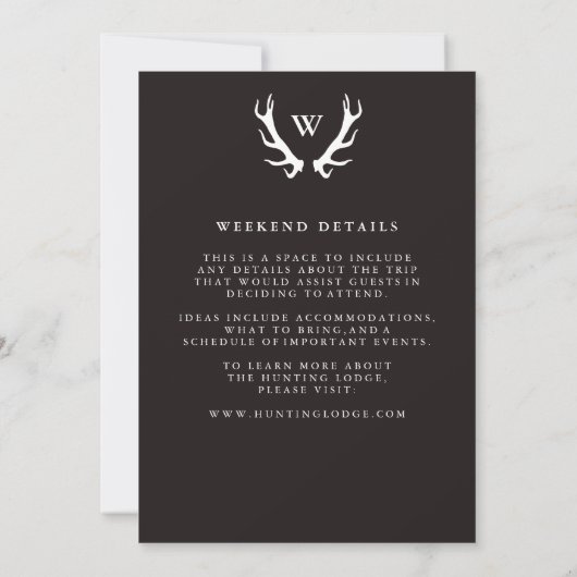 Monogram Antlers Hunting Bachelor Party Invitation Kaart (Achterkant)