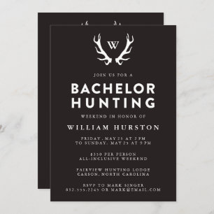 Monogram Antlers Hunting Bachelor Party Invitation Kaart