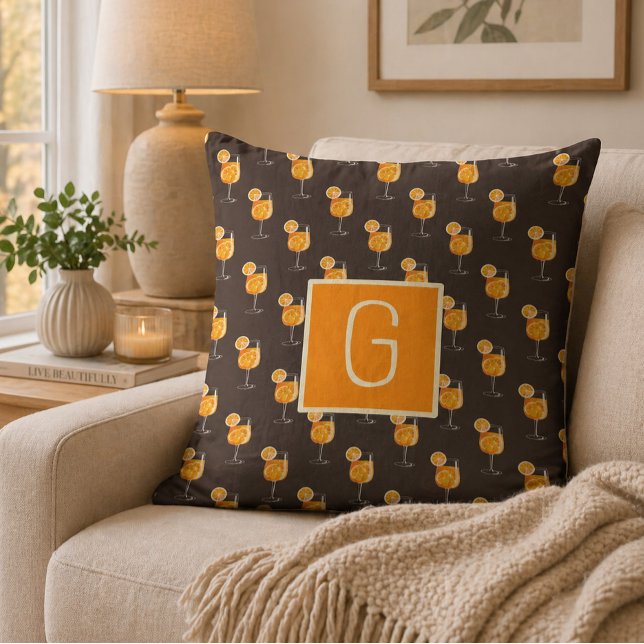 Monogram Aperol Spritz Cocktail Throw Pillow Kussen (Creator heeft geüpload)