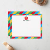 Monogram Apple Kleurrijke Schattigee Leraar Statio Notitiekaartje (Voorkant / Achterkant in situ)