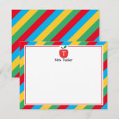 Monogram Apple Kleurrijke Schattigee Leraar Statio Notitiekaartje (Voorkant / Achterkant)