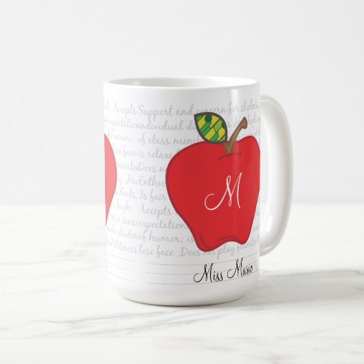 Monogram Apple Teachers Coffee Mok (Voorkant rechts)