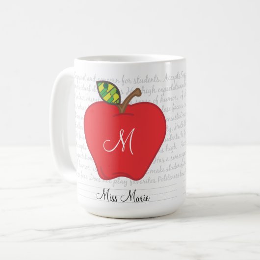Monogram Apple Teachers Coffee Mok (Voorkant links)