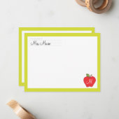 Monogram Apple Teachers Flat Note Card Notitiekaartje (Voorkant / Achterkant in situ)