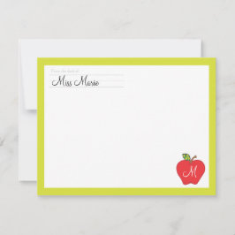 Monogram Apple Teachers Flat Note Card Notitiekaartje
