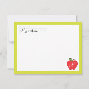 Monogram Apple Teachers Flat Note Card Notitiekaartje