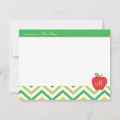 Monogram Apple Teachers Flat Note Card Notitiekaartje (Voorkant)