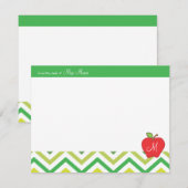 Monogram Apple Teachers Flat Note Card Notitiekaartje (Voorkant / Achterkant)