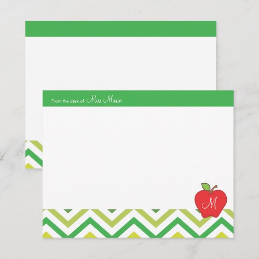 Monogram Apple Teachers Flat Note Card Notitiekaartje (Voorkant / Achterkant)