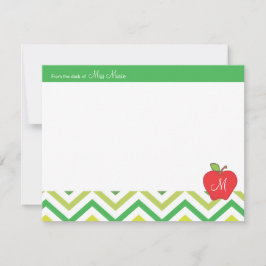 Monogram Apple Teachers Flat Note Card Notitiekaartje