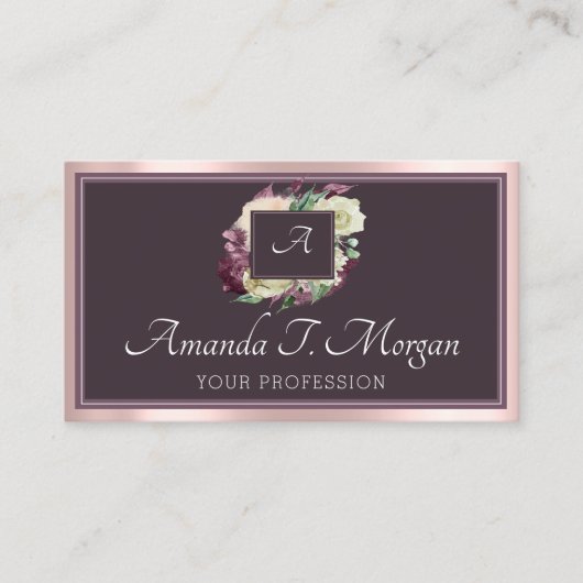 Monogram Appointment Card Roos Marsala DustyFloral Visitekaartje (Voorkant)