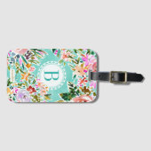 Monogram AQUA BE LOVE Kleurrijke Bloemen Bagagelabel (Voorkant (horizontaal))