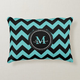 Monogram Aqua Black Abstracte Chevron Decoratief Kussen