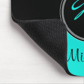 Monogram Aqua Black White Damask Mousepad Muismat (Hoek)