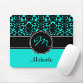 Monogram Aqua Black White Damask Mousepad Muismat (Met muis)
