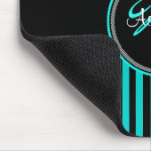 Monogram Aqua Black White Stripe Damask Mousepad Muismat (Hoek)
