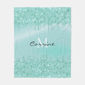 Monogram Aqua Blauw Dripping Glitter Metallic Naam Fleece Deken (Voorkant)