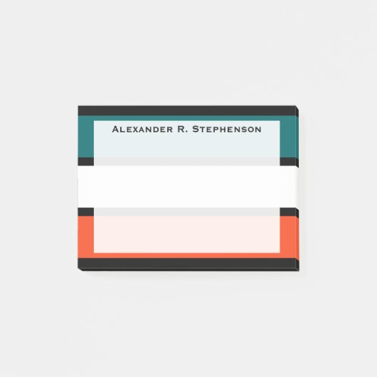 Monogram Aqua Blauw, Wit, Oranje Koraal Strepen Post-it® Notes (Voorkant)