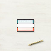 Monogram Aqua Blauw, Wit, Oranje Koraal Strepen Post-it® Notes (Op bureau)